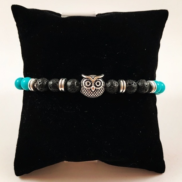 Women turquoise lava rock owl beaded bracelet - Picture 2 of 7